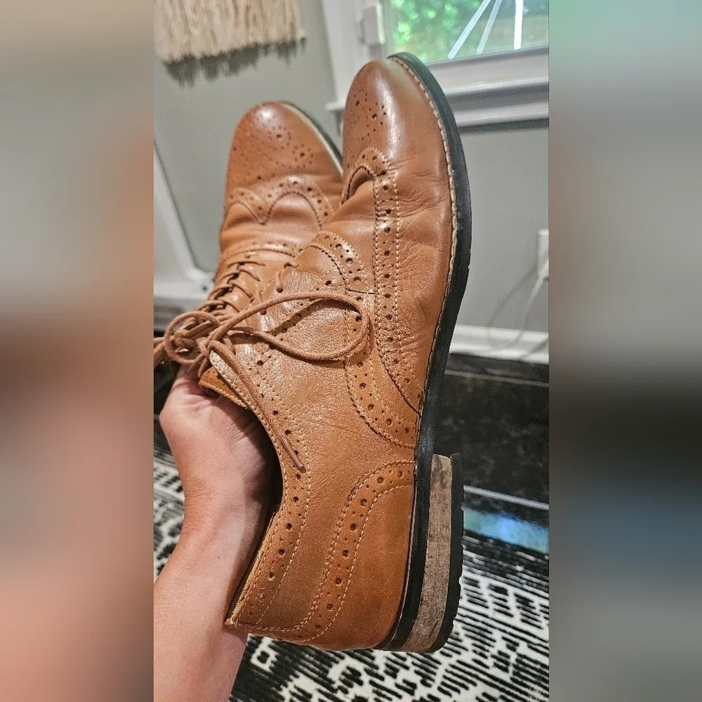 NUNN BUSH Leather TJ Wingtip Oxford Dress Shoes In Cognac. Size 11